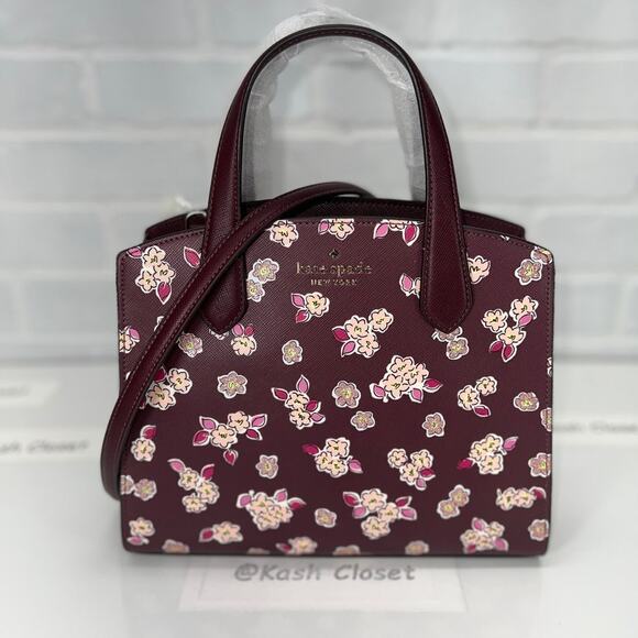 kate spade Handbags - Kate Spade Satchel Tinsel Frosted floral Bag Purse Deep Berry Multi
